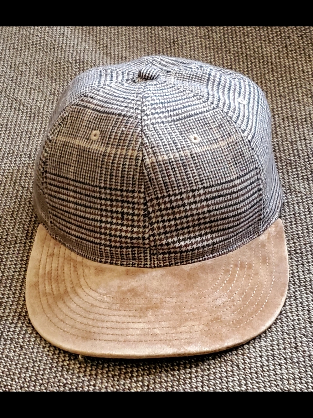 Women's Baseball Cap Pigskin Leather Brim Brown And Tan With Pony Tail Hole